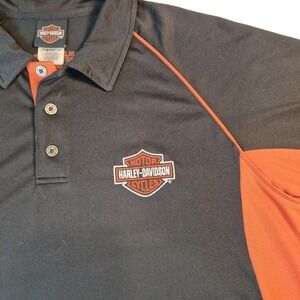 Harley Davidson Of Carroll Iowa Men's Polo Black/Orange Side Panels sz XL